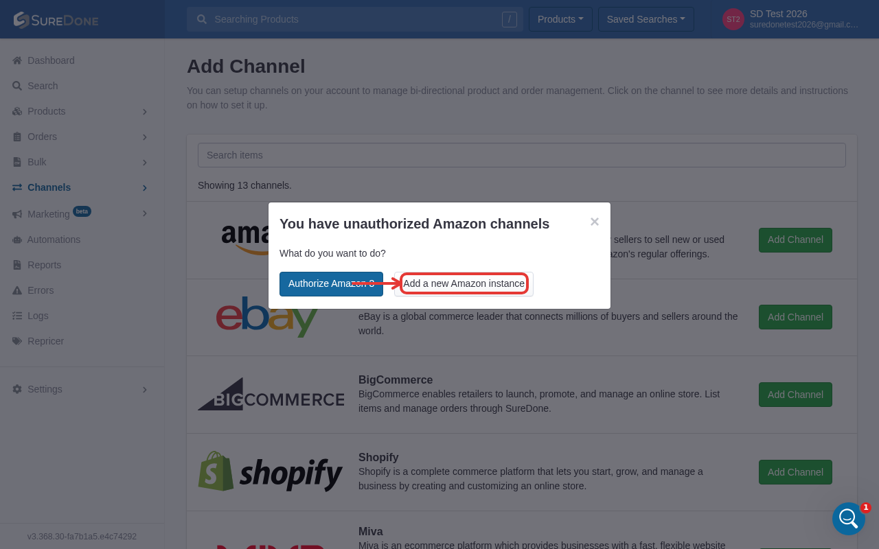 Add a new Amazon instance modal