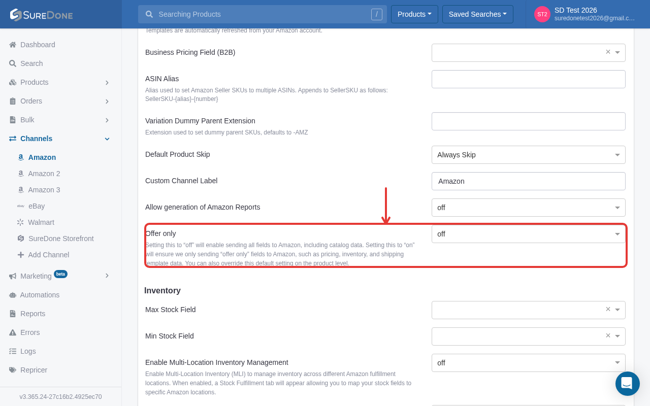 Offer only setting in Amazon Settings